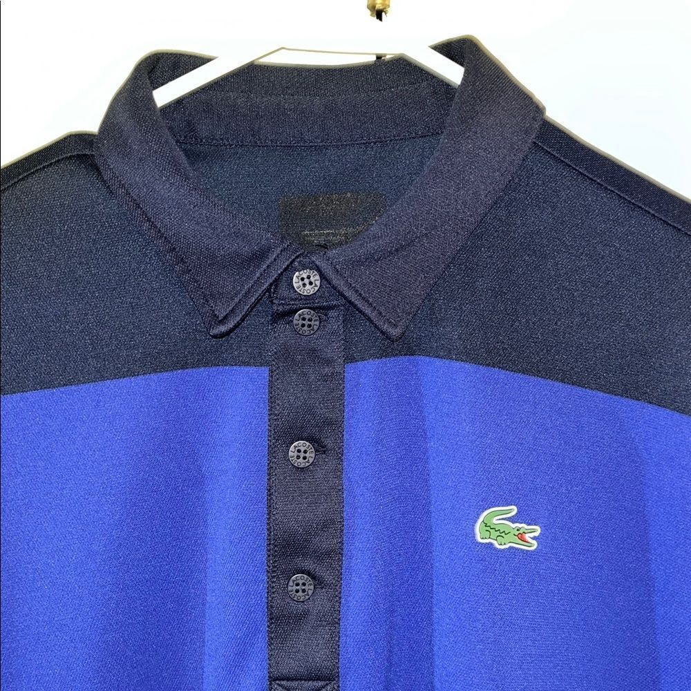 Blue stripe Lacoste Sport Authentic 2 Tone Golf Polo Tennis Novak wears Shirt-L
